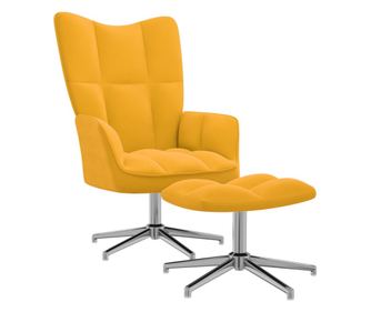 Naslanjač z otomano, gorčično rumena, žamet