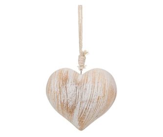 Decoratiune suspendabila Valentine Day, inima 3D din lemn cu franghie, aspect vechi, tema Ziua indragostitilor, 12 cm