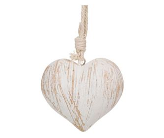 Decoratiune suspendabila Valentine Day, inima 3D din lemn cu franghie, aspect vechi, tema Ziua indragostitilor, 8 cm