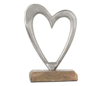 Decor Valentine Day, inima din metal cu baza din lemn, tema Ziua indragostitilor, inaltime 16.5 cm