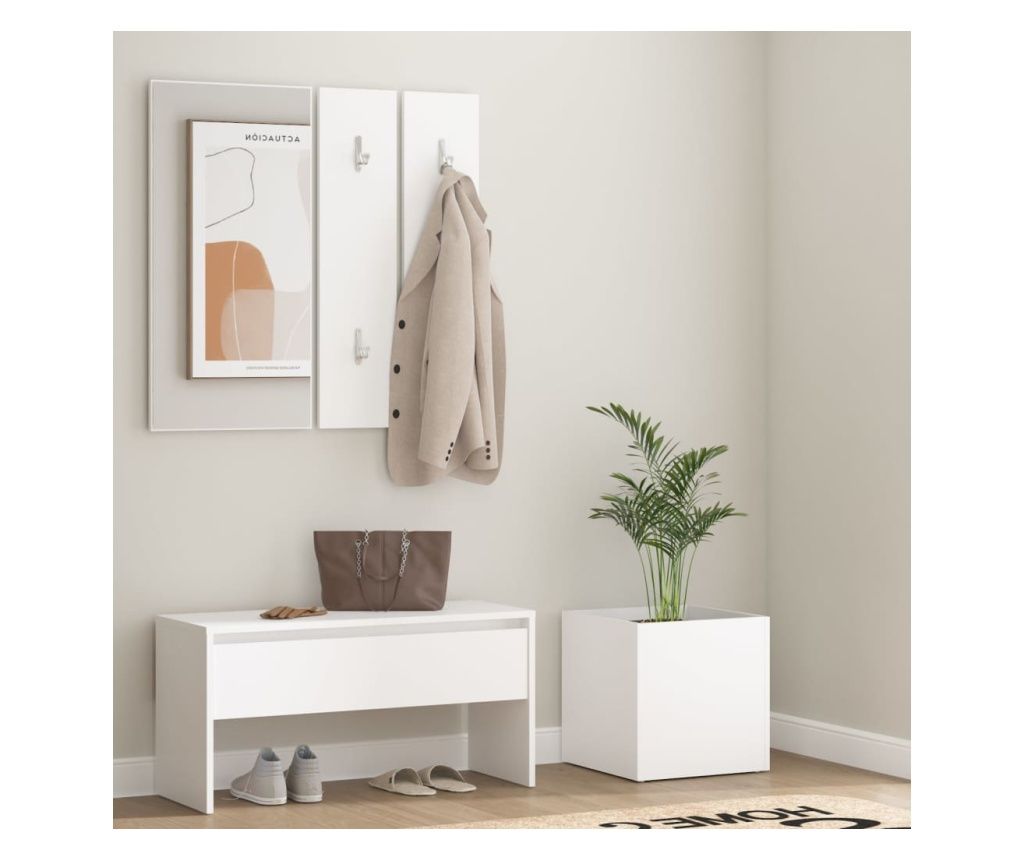 Set mobilier pentru hol, alb extralucios, lemn prelucrat