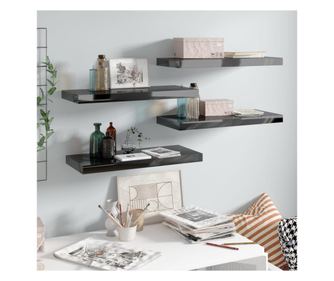 Fali polc 4 db. extrafnyes fekete 60x23,5x3,8 cm MDF