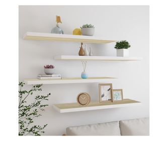 Fali polcok, 4 db, tlgy/fehr, 120x23,5x3,8 cm, MDF