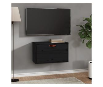 Zidni ormarić, crni, 60x30x35 cm, masivno borovo drvo