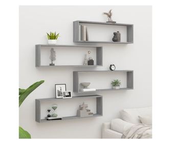 Kocka fali polcok, 4 db, sonoma szürke, 100x15x30 cm, fa