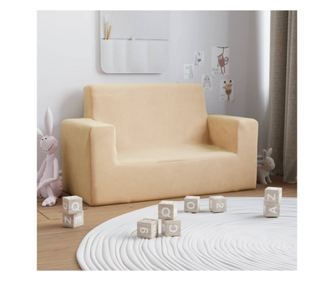 Otroška kavč s 2 sedežema, krem, mehak pliš