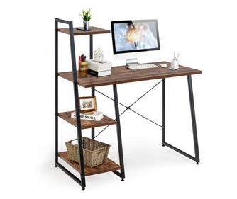 Kompakt számítógépasztal, munkaállomás 4 polccal