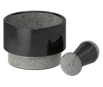 Mojar cu doua capete si pistil, din marmura masiva, diametru 14 cm