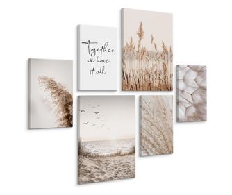 6 db-os tengerparti és tengeri tájkép készlet, Boho Grass 90x80