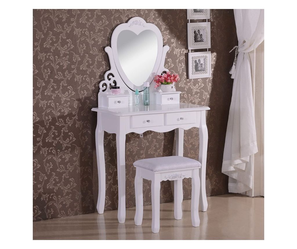 Toaletní stolek s taburetkou, London, bílý 