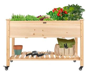 Vyvýšený dřevěný záhon na kolečkách
