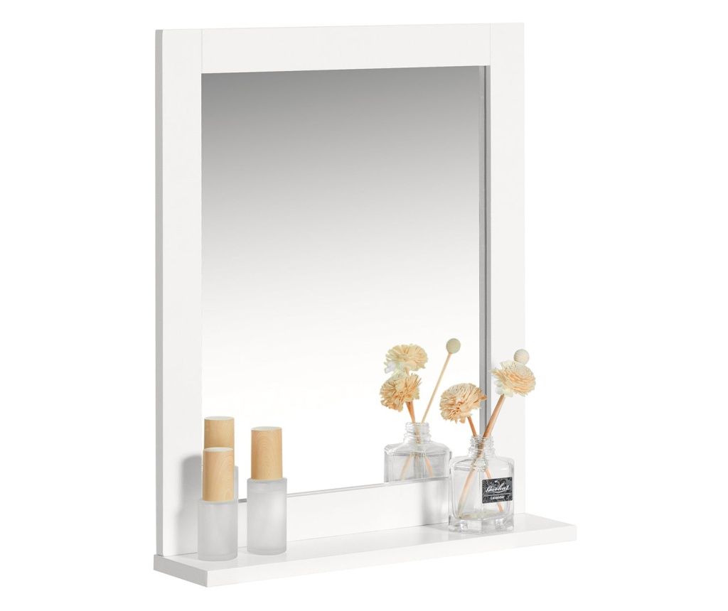 SoBuy kopalniško ogledalo, kopalniško ogledalo s polico, ogledalo s polico FRG129-W