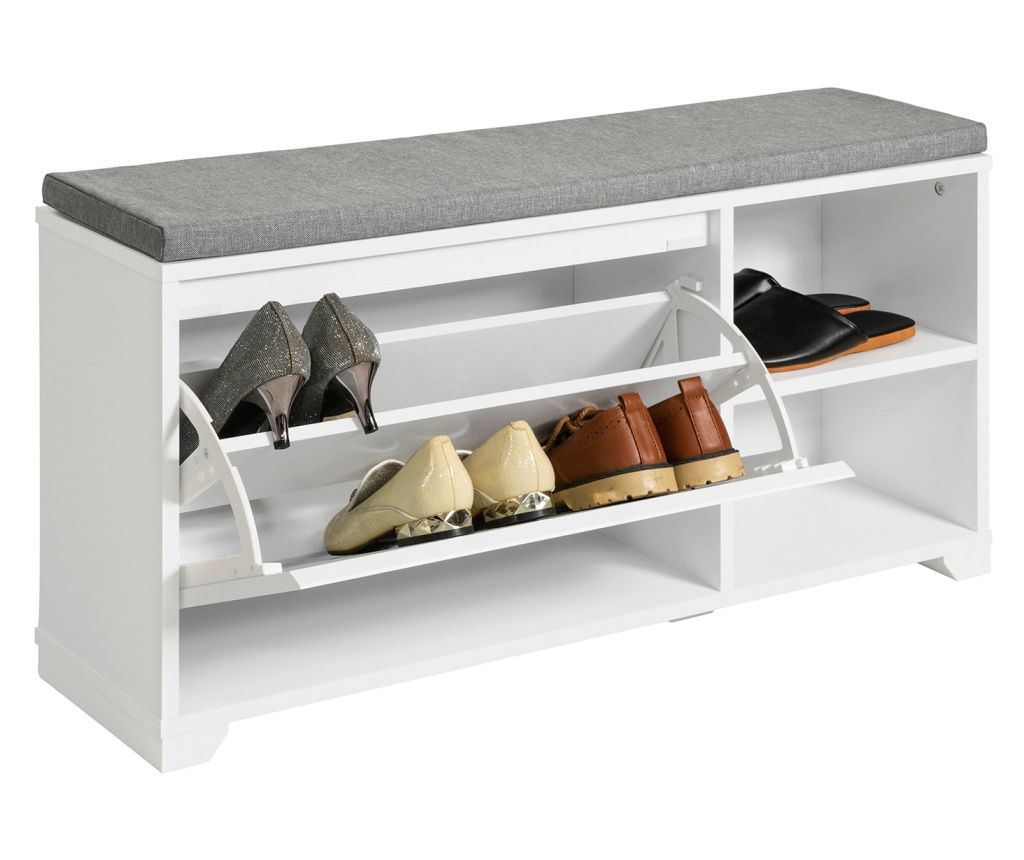 SoBuy FSR119-W Botník Lavice s podsedákem Hrudní lavice Sedák na boty 90x46x24cm