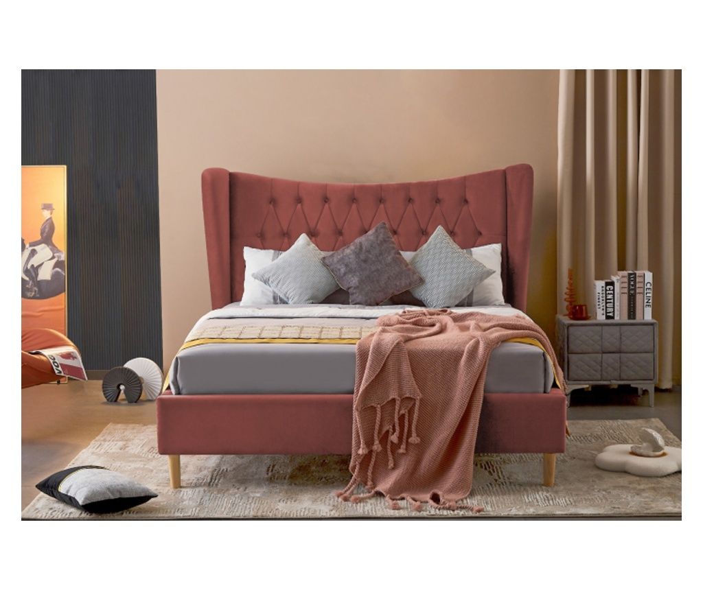 Pat Lora 180x200 cm Upholstered Velvet Pink Bed Frame Included