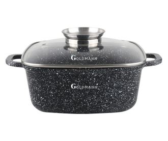 Квадратна тенджера с дозатор Goldmann GM-1228, 6.5L, 28см, Мраморно покритие, Индукция, Черен