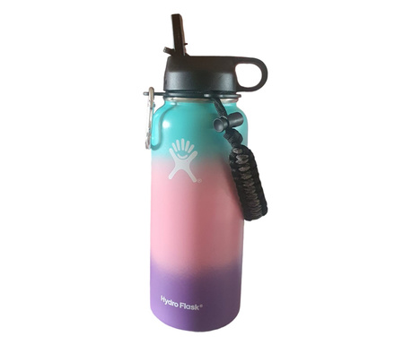 Sticla de apa Hydro Flask din otel inoxidabil si izolata in vid cu capac, sistem de prindere si pai 946 ml, turcoaz, roz, mov