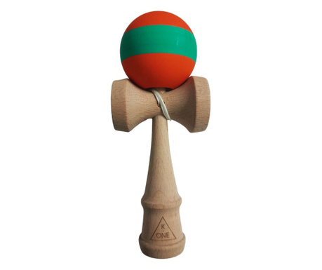 Kendama profesionala, Bila din lemn cu strat de silicon, Portocaliu/Verde, 39KD