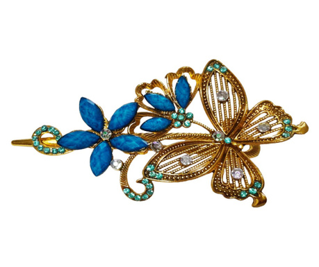 Clama de par in forma de Fluture, Vintage, 13 cm, Albastru, 72BJ