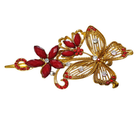 Clama de par in forma de Fluture, Vintage, 13 cm, Rosu, 73BJ