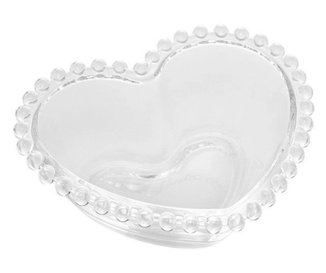 Bol de sticla elegant Pufo Heart pentru servire alune, fistic, bomboane, gustari, 16 cm