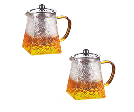 Set 2 ceainice, Quasar & Co., recipiente pentru ceai/cafea cu infuzor si capac, 2 x 650 ml, sticla borosilicata/otel inoxidabil