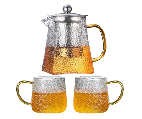 Комплект чайник с цедка и чаши Quasar & Co., 750 ml/2x300 ml, прозрачен
