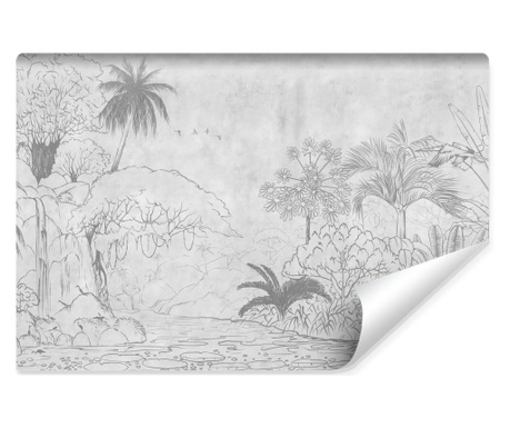 Muralo Fotótapéta pálmafák, trópusi növények, beton háttér, absztrakció modern, napp