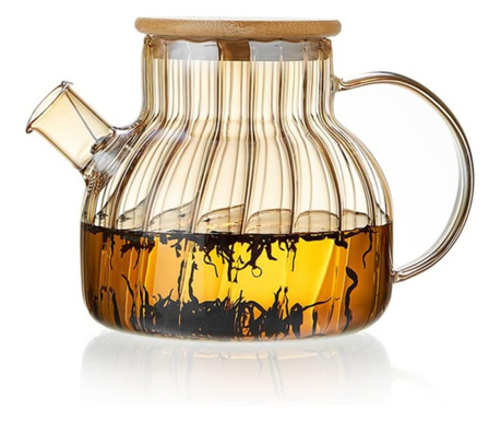 Ceainic, Quasar & Co., recipient pentru ceai/cafea cu filtru si capac, 950 ml, sticla borosilicata/bambus, amber