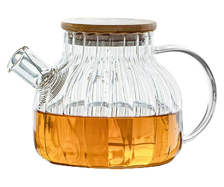 Ceainic, Quasar & Co., recipient pentru ceai/cafea cu filtru si capac, 950 ml, sticla borosilicata/bambus, transparent