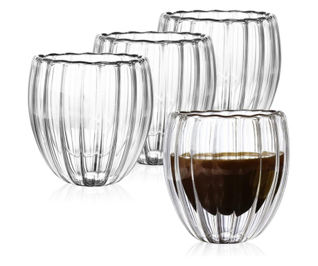 Чаши за кафе Quasar & Co., двустенна, термоустойчив, Боросиликатно стъкло, 210 мл, 4 броя