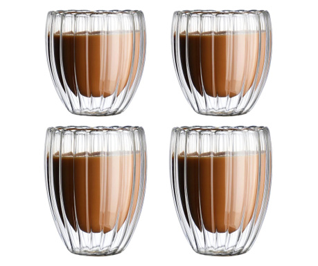 Чаши за кафе Quasar & Co., двустенна, термоустойчив, Боросиликатно стъкло, 210/270 мл, 4 броя