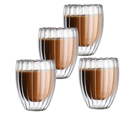 Чаши за кафе Quasar & Co., двустенна, термоустойчив, Боросиликатно стъкло, 270 мл, 4 броя