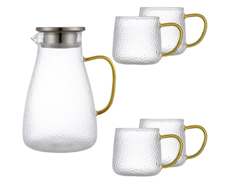 Комплект чайник с цедка и чаши Quasar & Co., 2000 ml/4x400 ml, Прозрачен