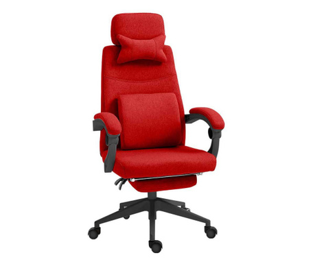 Scaun de birou rotativ cu tetiera si suport pentru picioare, rosu
