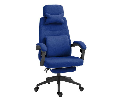 Scaun de birou rotativ cu tetiera si suport pentru picioare, albastru inchis