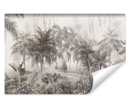 Fototapet Peisaj alb-negru, jungla, palmieri, plante exotice, stil modern, pentru living, bucatarie