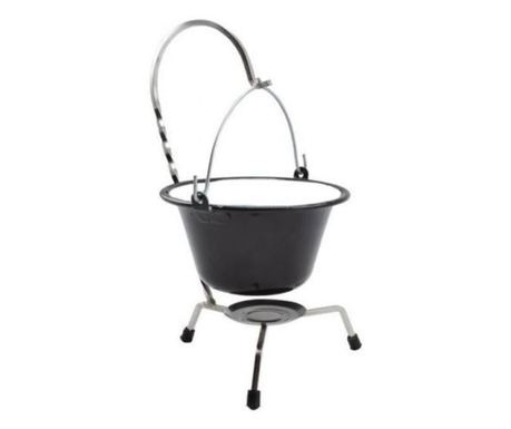 Set pentru servire ceaun, emailat, negru, 0.8 L, suport cromatÂ