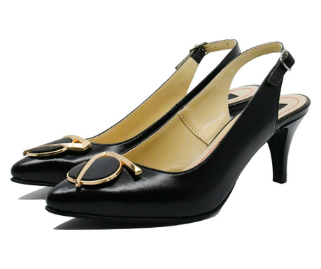 Pantofi stiletto Catinca decupati, negri, din piele naturala-35 EU