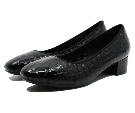 Pantofi damă Rieker negri din lac, cu efect croco-40 EU
