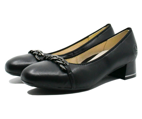 Pantofi damă Rieker negri din piele naturală, cu lanț decorativ-40 EU
