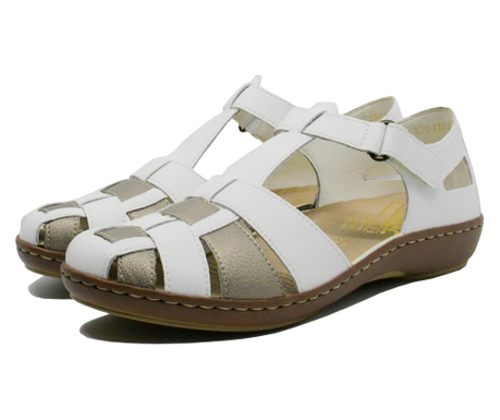Pantofi comozi cu decupaje Rieker albi cu gri din piele naturală-42 EU