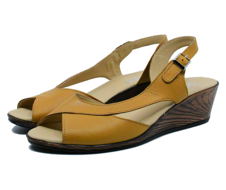 Sandale damă Prego galben-maronii din piele naturală-40 EU