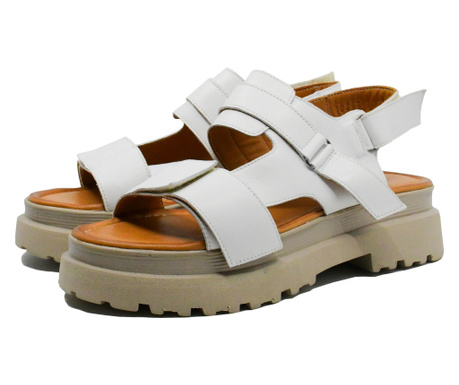 Sandale damă platformă Dogati cu barete duble, albe, din piele naturală-39 EU