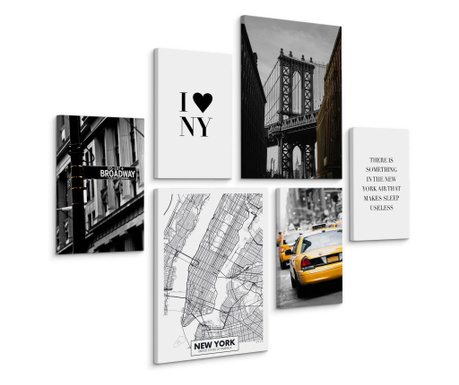 Muralo Vászonfestmény-készlet, 6 db-os, New York, taxik, Broadway, híd, felirat 90x80