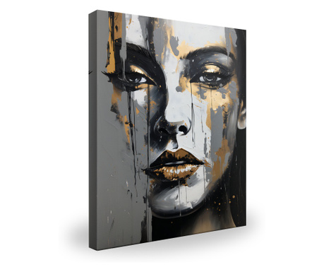 Tablou Decorativ pentru Living Portret alb negru Abstract al Unei Femei cu Elemente Aurii