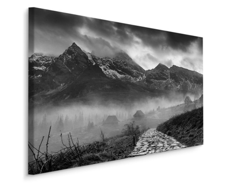 Tablou pentru Living Peisaj Montan alb-negru in Ceata Canvas, Decoratiuni Moderne pentru Cas
