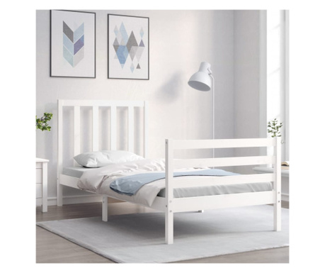 Рамка за легло с 3FT табла, единична, бяла, масивна дървесина