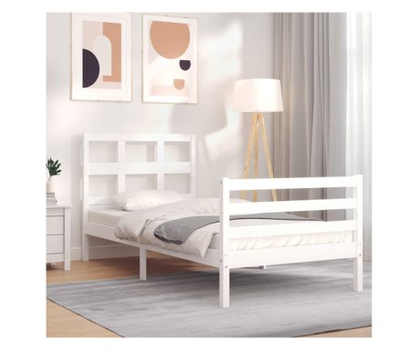 Рамка за легло с 3FT табла, единична, бяла, масивна дървесина