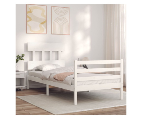 Рамка за легло с единична табла, бяло, масивно дърво