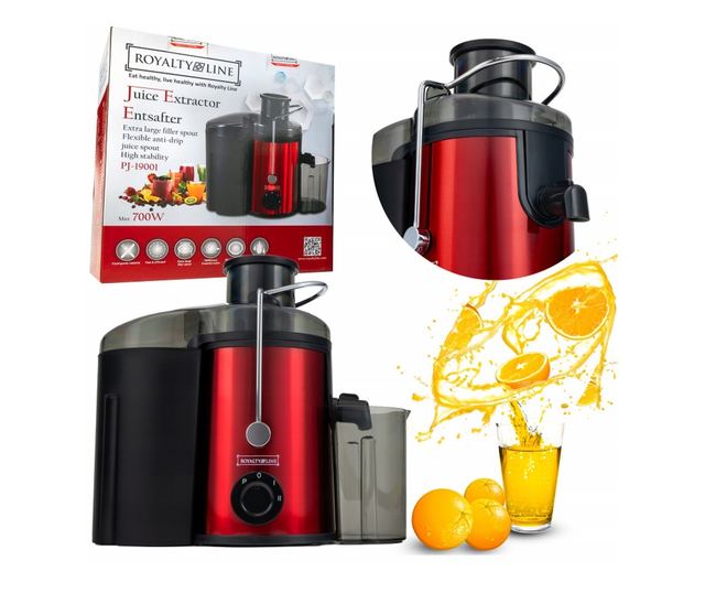 Сокоизстисквачка Royalty Line PJ-19001, 700W, 2 скорости+Pulse, 0.450 ml, Система против капене, Червен